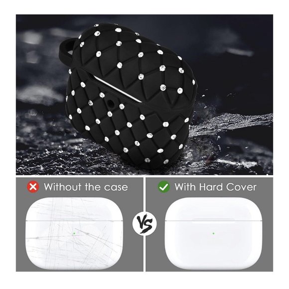 Apple Airpods 3rd Generation Rhinestone  Protective Case w/ Keychain Color Black - Picture 4 of 6